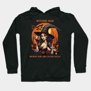 Witching Hour Brewing Tea and Casting Spells The Wine  Party Halloween Hoodie